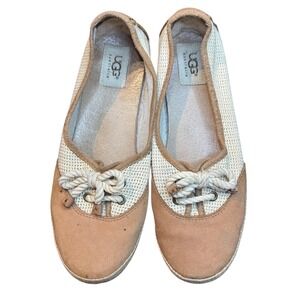 UGG Shoes Womens Size 8 Beige Suede Knit Espadrille Flats Rope Bow 100837